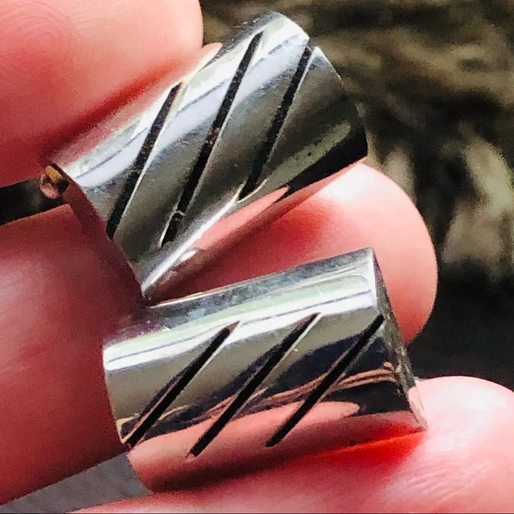 Vintage tilted dome silver plated textured design cuff links